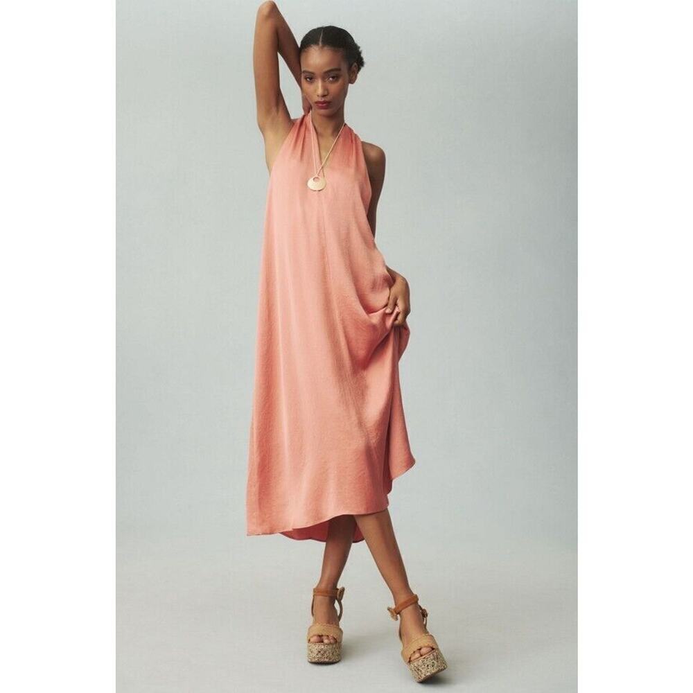 NWD By Anthropologie Halter Silky Midi Dress Size M Peach #9N404